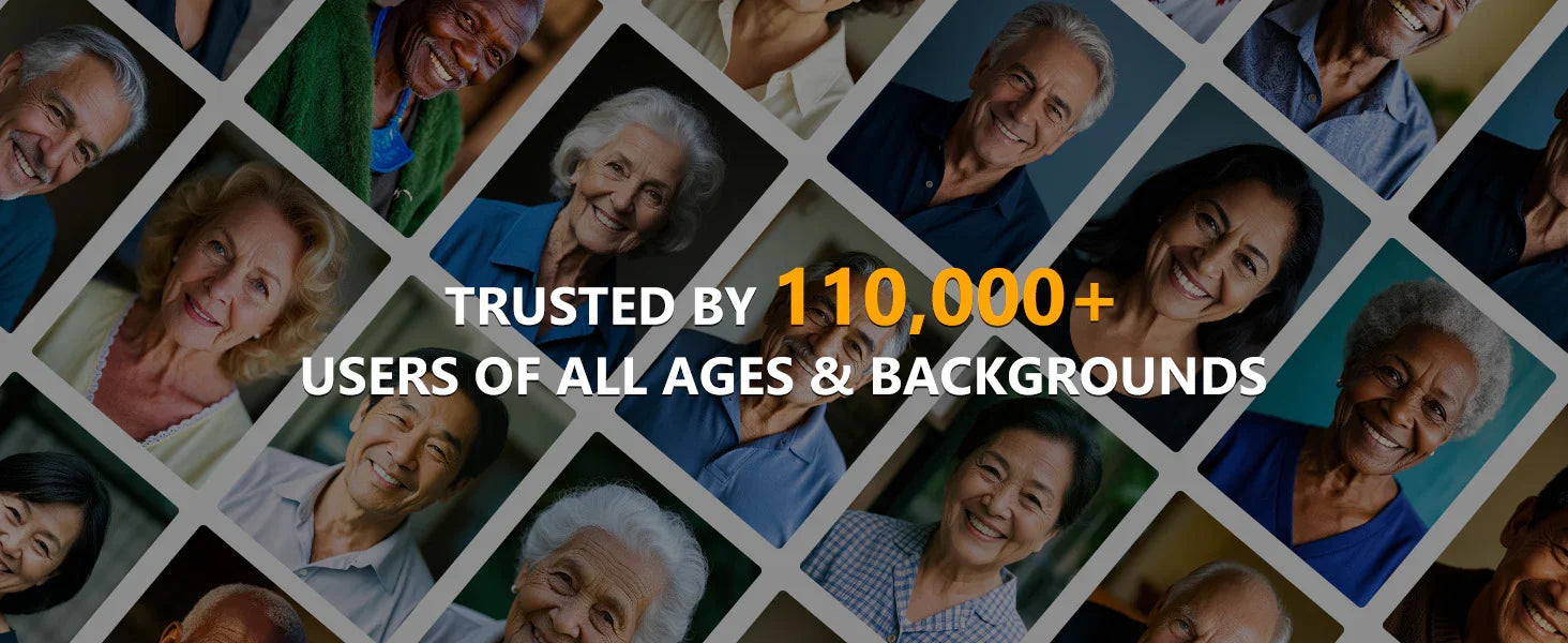 Senior wearing Acevion OTC hearing aid in daily life scene